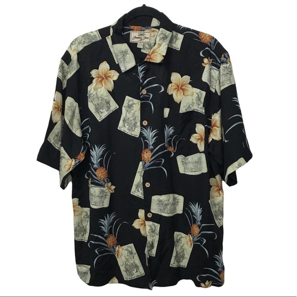 Jamaica Jaxx Black 100% Silk Short Sleeve Aloha Shirt - Picture 1 of 8
